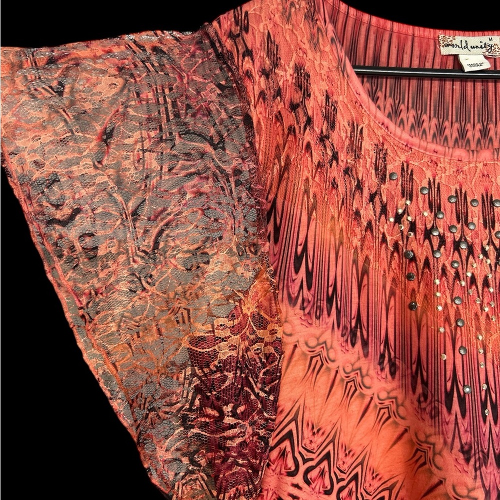 Elegant Pink and Orange Patterned Tunic - Picture 3 of 6